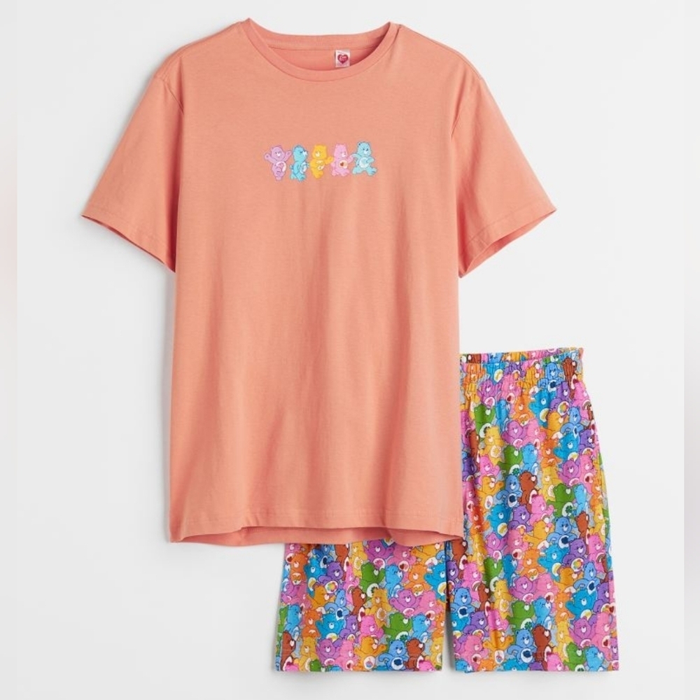 H&M Care Bear Loungewear Set Unisex Size Large Tshirt Shorts Cotton Comfy